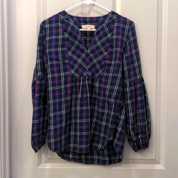 Loft Plaid Flannel Tunic Blouse - Picture 1 of 7